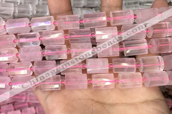 CTB203 15.5 inches 10*15mm faceted tube rose quartz beads