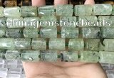 CTB621 11*16mm - 12*18mm faceted tube green rutilated quartz beads