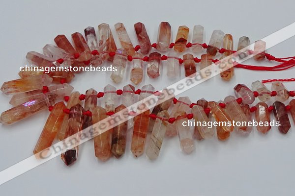 CTD2112 Top drilled 10*25mm - 12*45mm sticks pink quartz beads