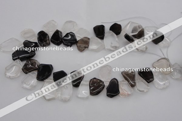 CTD322 15*20mm - 20*25mm freeform white crystal & smoky quartz beads