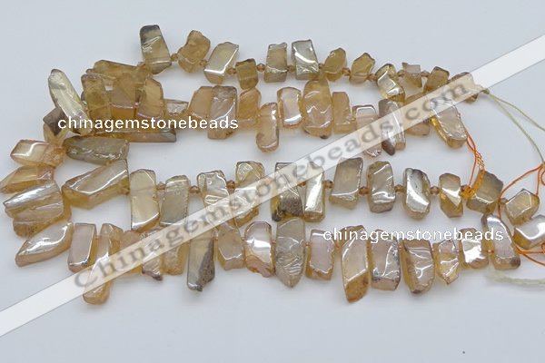 CTD3659 Top drilled 8*15mm - 11*30mm sticks plated white crystal beads