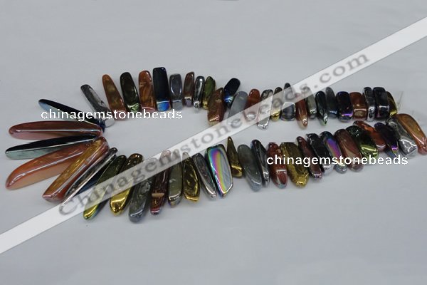 CTD526 Top drilled 10*25mm - 10*60mm wand plated agate beads