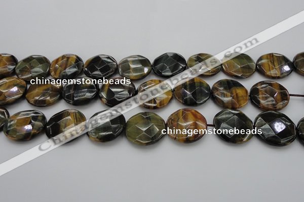 CTE1357 15.5 inches 25mm faceted coin yellow & blue tiger eye beads