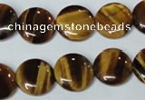 CTE177 15.5 inches 14mm flat round yellow tiger eye gemstone beads