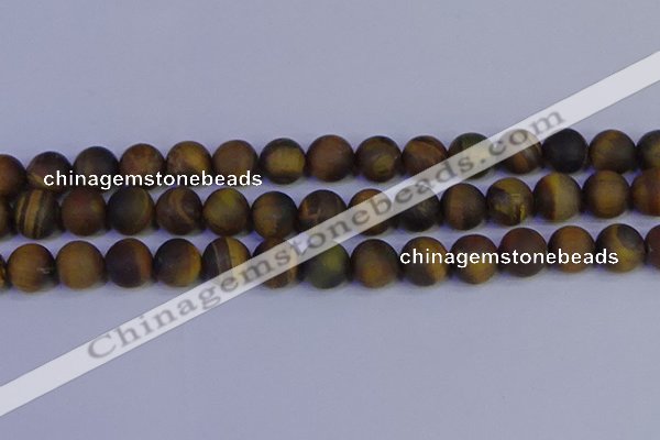 CTE1815 15.5 inches 14mm round matte yellow iron tiger beads