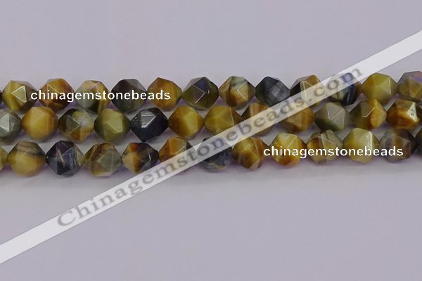 CTE1978 15.5 inches 12mm faceted nuggets golden & blue tiger eye beads