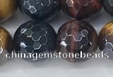 CTE2097 15.5 inches 14mm faceted round AB-color mixed tiger eye beads