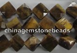 CTE315 15.5 inches 10*10mm faceted diamond yellow tiger eye beads