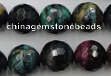 CTE586 15.5 inches 16mm faceted round colorful tiger eye beads