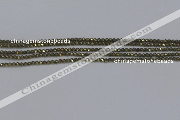 CTG645 15.5 inches 2mm faceted round golden pyrite beads