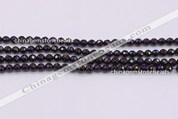 CTO135 15.5 inches 4mm faceted round black tourmaline beads