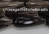 CTR137 15.5 inches 10*30mm faceted teardrop smoky quartz beads
