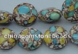 CTU108 16 inches 16mm flat round dyed flower turquoise beads wholesale