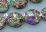 CTU109 16 inches 20mm flat round dyed flower turquoise beads wholesale