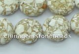 CTU111 16 inches 18mm flat round dyed flower turquoise beads wholesale