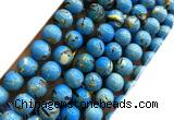 CTU3148 15 inches 8mm round gold vein howlite turquoise beads