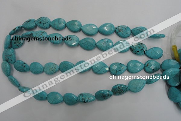CWB504 15.5 inches 13*18mm faceted flat teardrop howlite turquoise beads