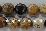 CWJ308 15.5 inches 15mm faceted round wood jasper gemstone beads