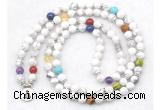 GMN7071 7 Chakra 8mm white howlite 108 mala beads wrap bracelet necklaces