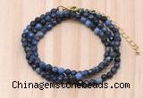 GMN7218 4mm faceted round tiny dumortierite beaded necklace jewelry