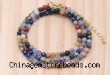 GMN7220 4mm faceted round tiny mixed gemstone beaded necklace jewelry