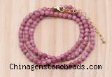 GMN7226 4mm faceted round tiny pink wooden jasper beaded necklace jewelry