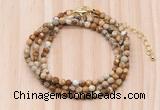 GMN7227 4mm faceted round tiny picture jasper beaded necklace jewelry