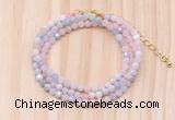 GMN7257 4mm faceted round tiny morganite beaded necklace jewelry