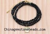 GMN7445 4mm faceted round tiny black onyx beaded necklace with constellation charm