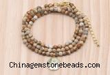 GMN7527 4mm faceted round tiny picture jasper beaded necklace with letter charm