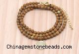 GMN7531 4mm faceted round tiny wooden jasper beaded necklace with letter charm