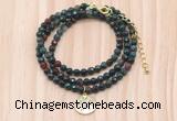 GMN7536 4mm faceted round tiny Indian bloodstone beaded necklace with letter charm