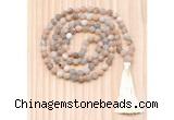 GMN8702 Hand-Knotted 8mm, 10mm Matte Sunstone 108 Beads Mala Necklace