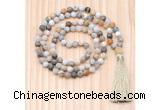 GMN8711 Hand-Knotted 8mm, 10mm Matte Bamboo Leaf Agate 108 Beads Mala Necklace