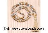 GMN8712 Hand-Knotted 8mm, 10mm Matte Fossil coral 108 Beads Mala Necklace