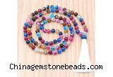 GMN8823 Hand-Knotted 8mm, 10mm Colorful Banded Agate 108 Beads Mala Necklace