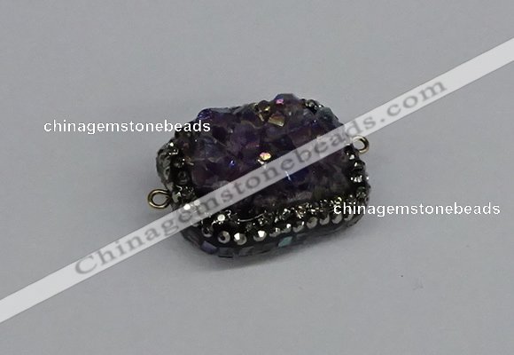 NGC1857 15*35mm - 22*30mm rectangle plated druzy amethyst connectors
