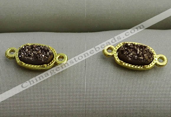 NGC6021 5*8mm oval plated druzy agate connectors wholesale