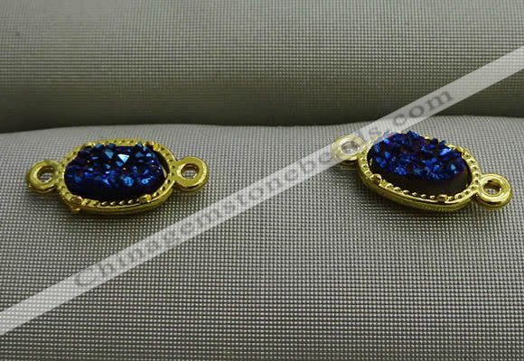 NGC6023 5*8mm oval plated druzy agate connectors wholesale