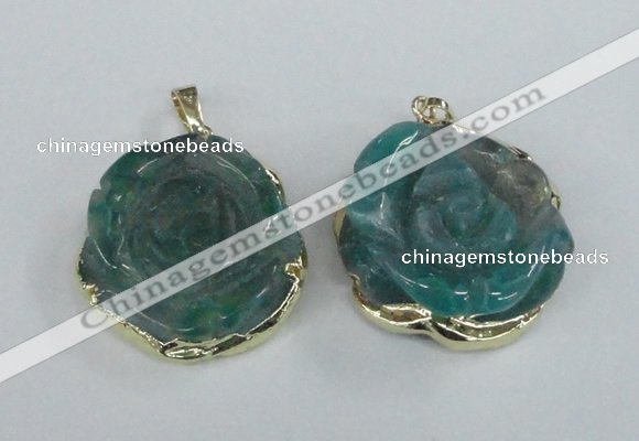 NGP1711 28*30mm - 30*32mm carved flower agate gemstone pendants
