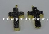 NGP4179 30*48mm - 32*50mm cross druzy quartz pendants wholesale
