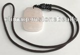 NGP5595 Rose quartz rectangle pendant with nylon cord necklace