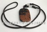 NGP5621 Mahogany obsidian rectangle pendant with nylon cord necklace