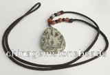 NGP5628 Jasper flat teardrop pendant with nylon cord necklace