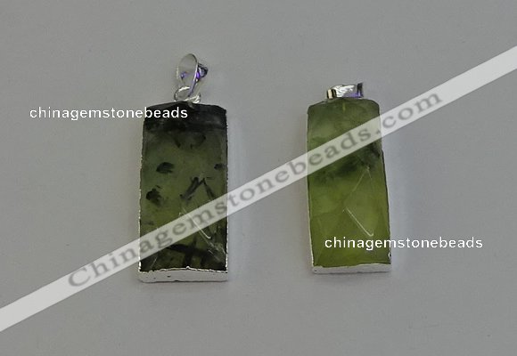 NGP6184 14*30mm - 15*38mm faceted rectangle green rutilated quartz pendants