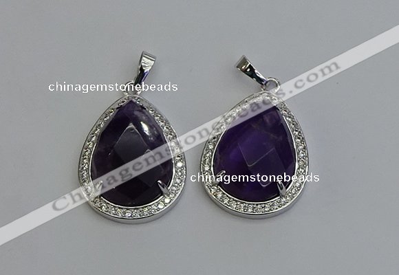 NGP6335 25*30mm teardrop amethyst gemstone pendants wholesale