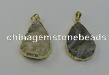 NGP6550 25*35mm - 25*40mm teardrop plated druzy agate pendants