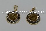 NGP6588 22mm - 22mm coin plated druzy agate gemstone pendants