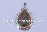 NGP791 5pcs 34*49mm teardrop unakite pendants with brass setting