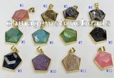 NGP9604 20*20mm faceted pentagon plated druzy agate pendants